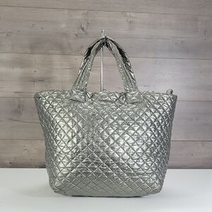 Large MZ Wallace Quilted Metallic Silver Tote Bag